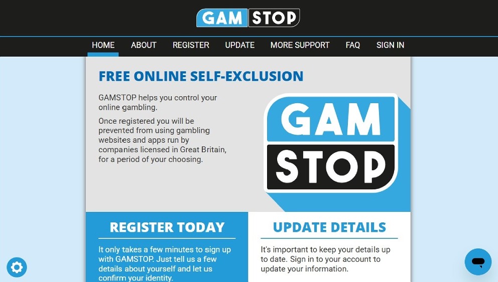GamStop homepage